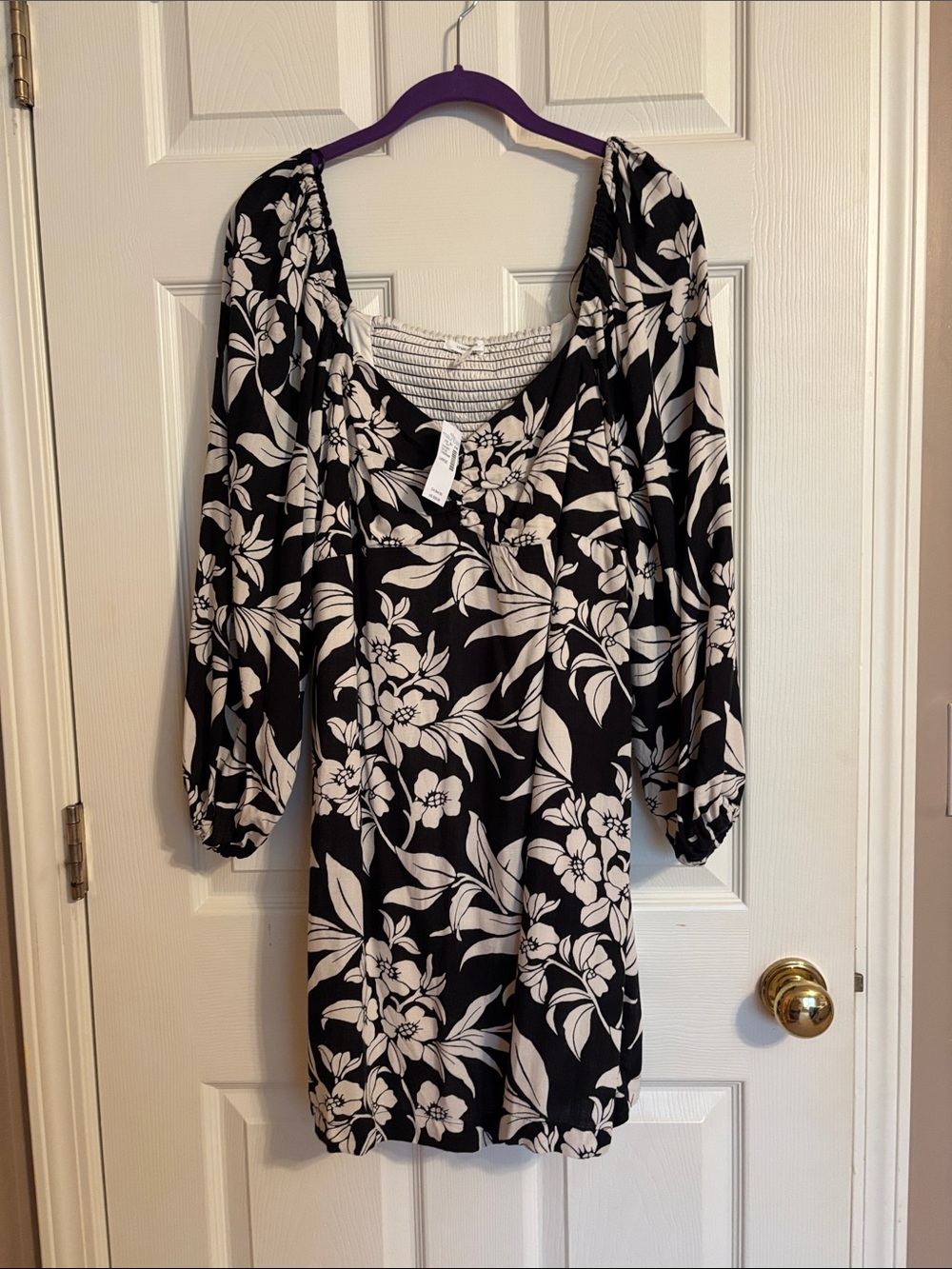 Maurices Black and White Floral Long Sleeve Dress